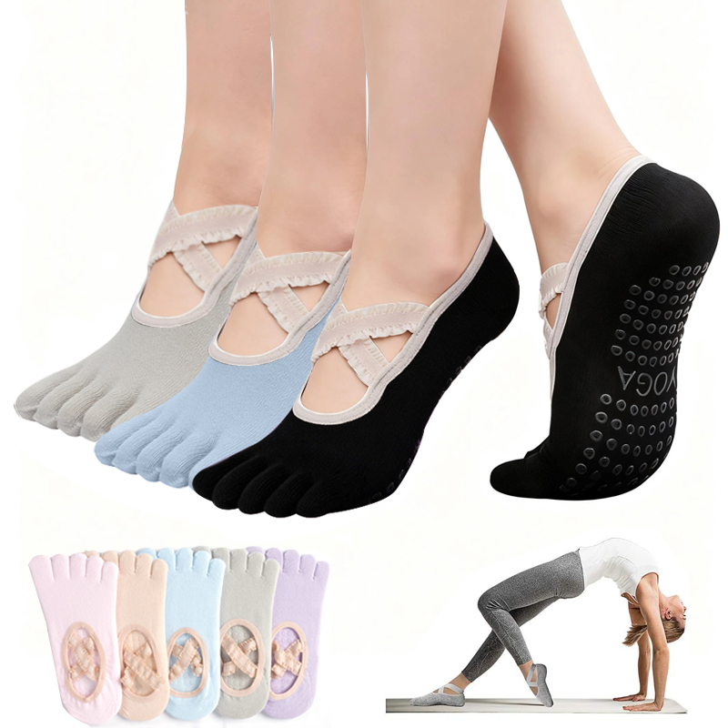 Yoga Dance & Fitness Center Llc - レディースノンスリップピラティスソックス女性レース包帯ヨガソックススポーツフィットネス通気性バレエダンスソックスピラティススタジオ用