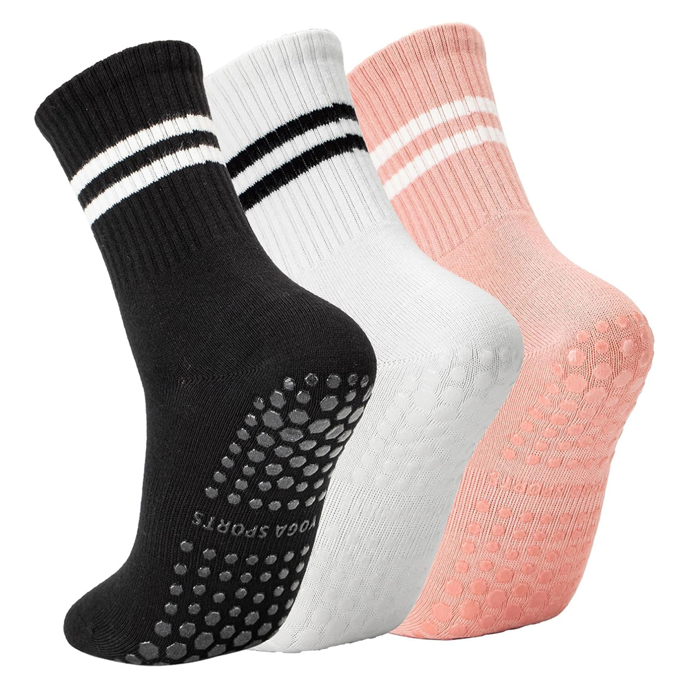 Yoga Dance & Fitness Center Llc - 女性用グリップ付きヨガピラティスソックス、滑り止めグリップコットンソックス、バレ、バレエ、ダンス、トレーニング用