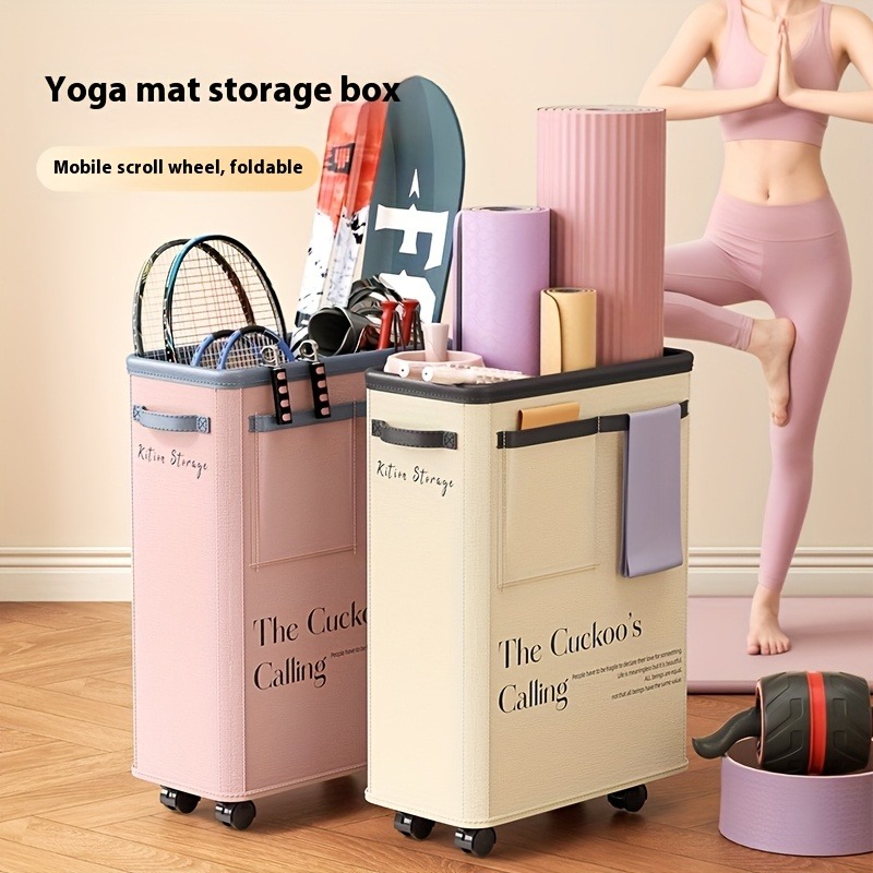 Yoga Of Fitness Mat - ヨガマット収納バスケット（ホイール付き）、家庭用ランドリーハンパーオーガナイザー、狭いスペース用フィットネス機器ホルダー