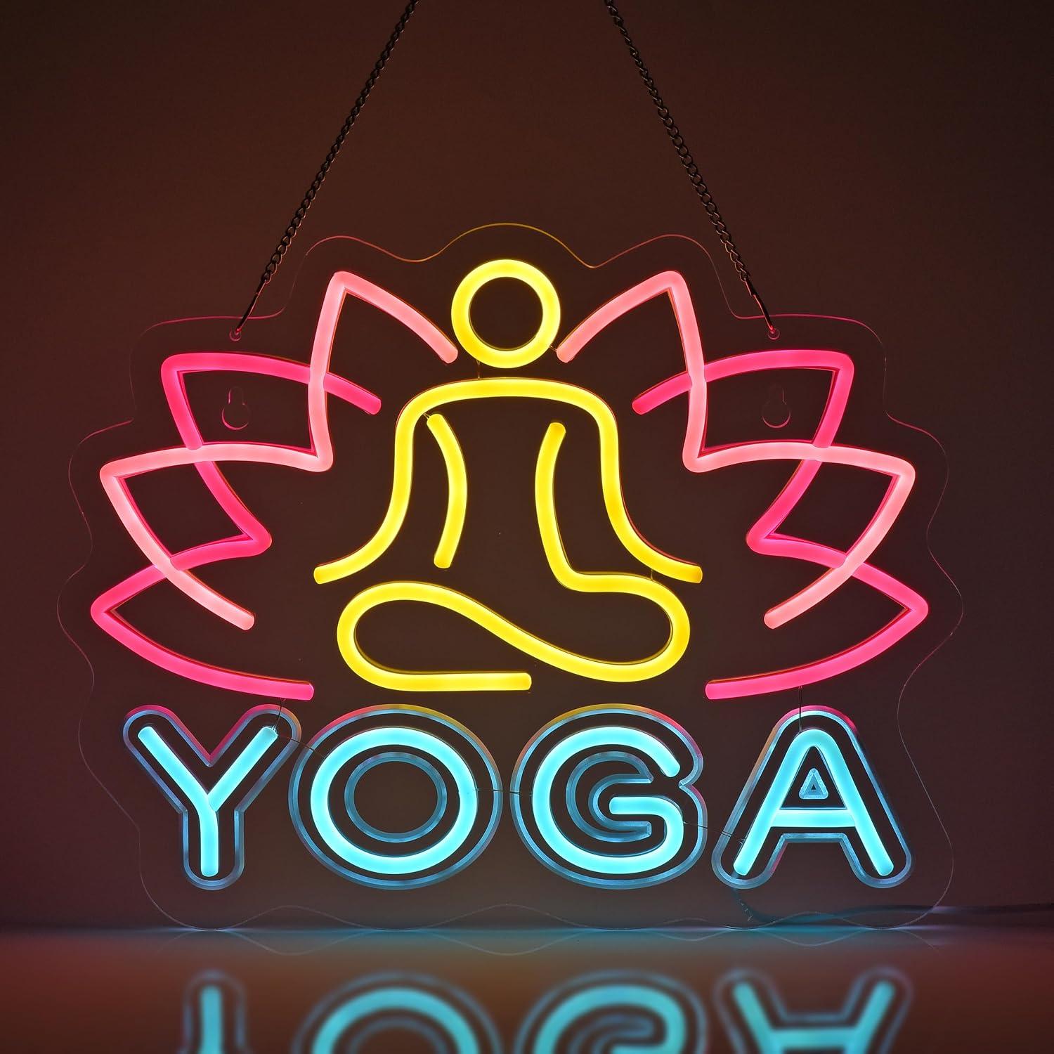 Yoga Fitness Room - ヨガネオンサイン調光可能なLEDネオンライト、ヨガスタジオ、瞑想室、フィットネスクラブ、スパ、自宅リラックススペースの壁装飾ナイトライト