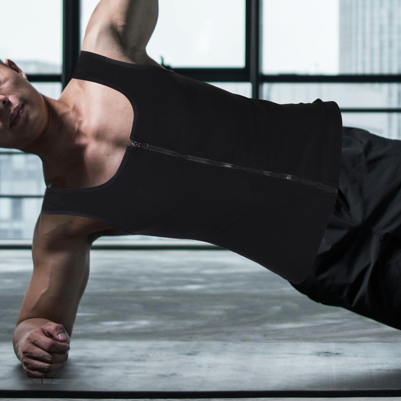 Yoga Fitness Workout - メンズノースリーブコンプレッションベスト、ジッパーデザイン、激しいワークアウト用スウェットベスト、ウエストトレーナー、ボディシェイピング、ランニング、ヨガ、フィットネス用