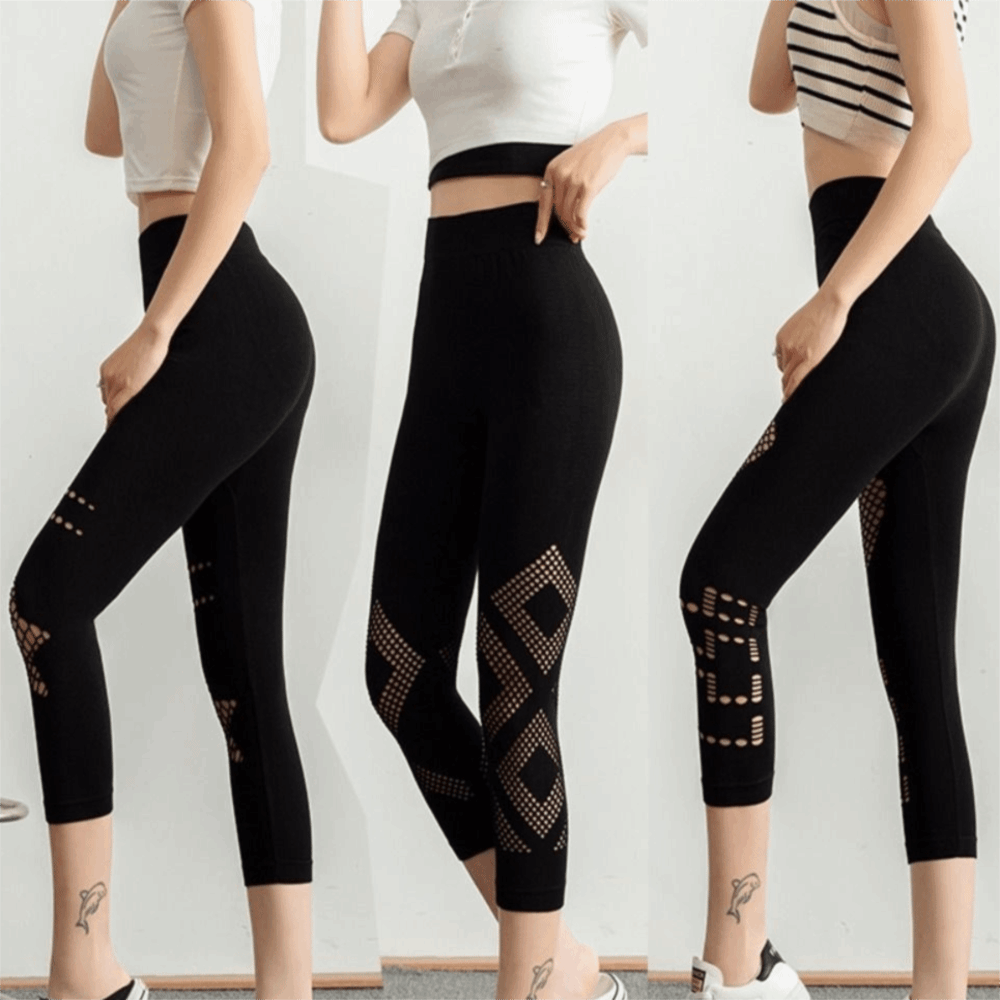 新しい中空デザインの女性用メッシュレギンス、通気性のある透か - Yoga & Fitness Center のレビューと価格