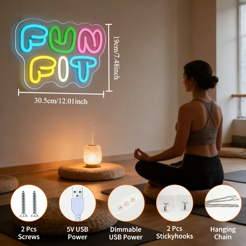 楽しいフィットネスネオンサインLED漫画文字型USB再利用可 - Yoga Fitness Room のレビューと価格