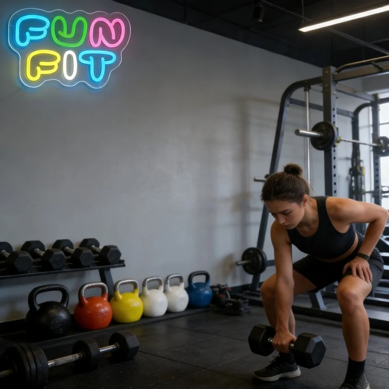 楽しいフィットネスネオンサインLED漫画文字型USB再利用可 - Yoga Fitness Room のレビューと価格
