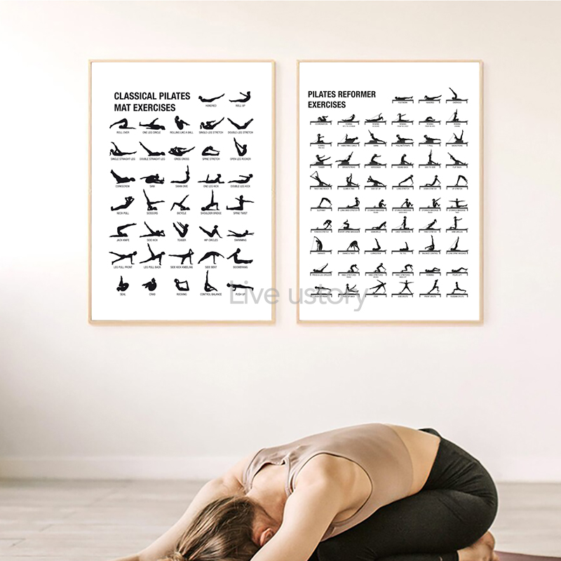 フレームレスピラティスワークアウトチャートポスターキャンバス - Yoga Fitness Workout のレビューと価格