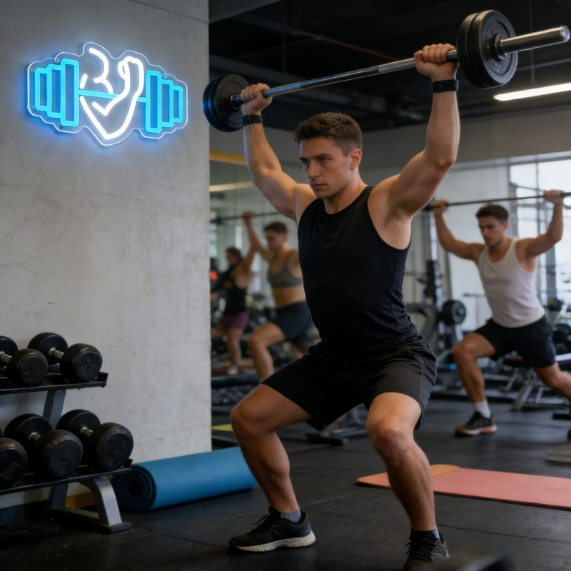上腕二頭筋ダンベルネオンサインLEDウォールアート、ホームジ - Yoga Fitness Room のレビューと価格