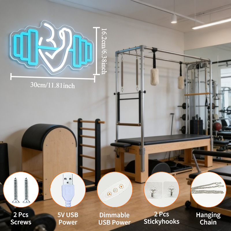 上腕二頭筋ダンベルネオンサインLEDウォールアート、ホームジ - Yoga Fitness Room のレビューと価格
