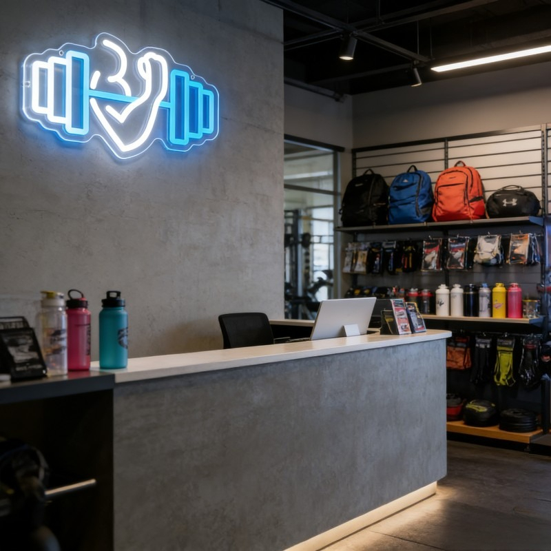 上腕二頭筋ダンベルネオンサインLEDウォールアート、ホームジ - Yoga Fitness Room のレビューと価格